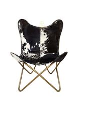 Indien Noir/Blanc Cuir Salon Chair-Genuine Chèvre Cheveux Cuir Chaise PL2-153