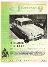 Simca 9 Aronde Car Brochure Leaflet 1952 Original.