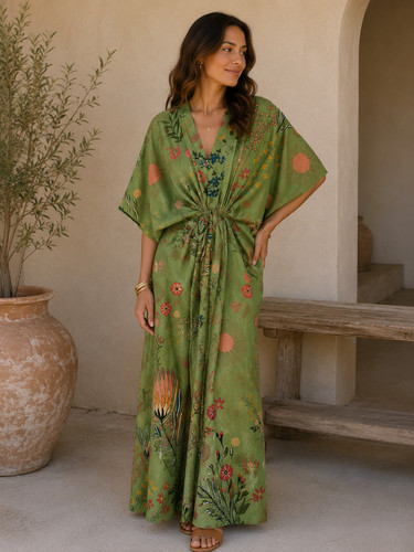 Kaftan maxi bohème fleur - kaftan, en