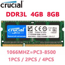CRUCIAL DDR3L 4GB 8GB 1066MHz  PC3L-8500 Laptop SODIMM Memory RAM 1.35V 204Pin