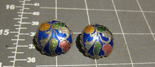 Vintage Blue Enamel Cloisone' Floral Metal  Clip on Earrings So Pretty