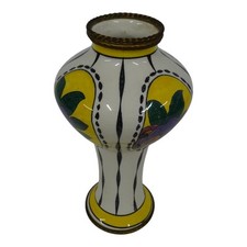 Boch Freres Art Deco Ceramic Vase Keramis Belgium by Charles Catteau metal trim