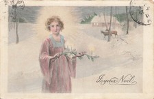 ILLUSTRATED CP CHRISTMAS CHILD SAINT CANDLES SNOW DEER - 80746