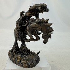 Bronze Tone Cowboy on Bucking Horse Statue Western Remington Style 8.7oz 5”