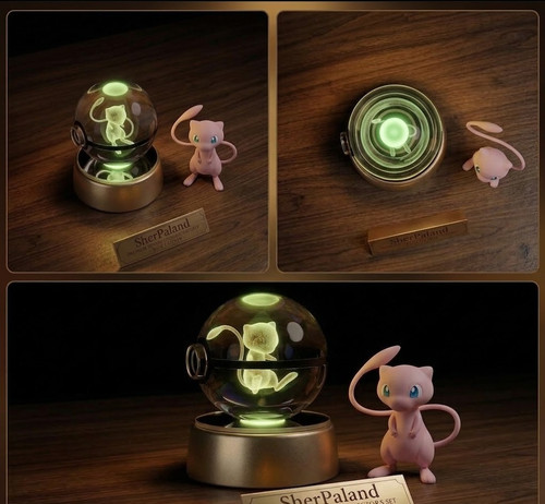 Crystal pokeball night light - pokeball,