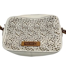 Pikolinos Pulsar Leather Crossbody Bag Laser Cut White Brown Boho Western Casual
