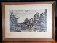 Bernard Buffet "Le Canal Saint-Martin" Lithograph Art Signed Framed 1956