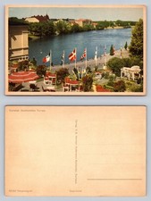 Karlstad Stadshotellets Terrass Scenic Postcard Vintage View of River and Flags