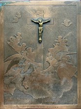 19th Century Engraved Copper Plate The Holy Cross Christ Angels Putti Cherubim