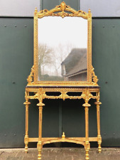 Console with Mirror Set - Louis XVI Gold Gilt Table with Black Marble Top