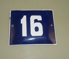 Old Vintage Enamel Porcelain Tin Sign Street House Door Number 16, Used