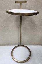 Simple Home Brook C-Shape End Table in White Marble with Bronze Metal Frame