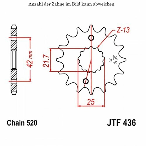 Pignon acier dents jt - 16,