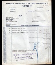 NANTES (44) FACTORY OF LUMINAIRES, NEON, SIGNS & RECHAUDS "LUMEN" in 1942