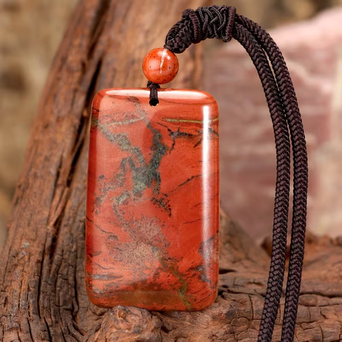 Pendentif jaspe rouge 5cm - pendentif,