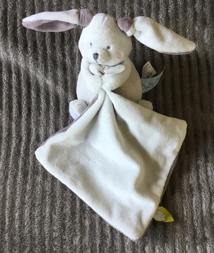 Doudou lapin blanc gris - blanc,