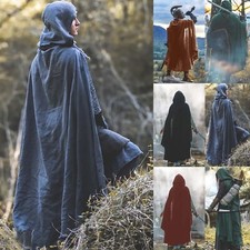 Rustic Linen Medieval Ranger Cloak Hooded LARP Cosplay Robe Knight Assassin Cape
