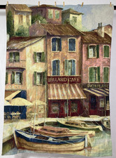 Vintage French "BILLARD CAFE ROULANG" Scene Wall Hanging Tapestry 194x143 cm