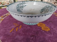 Grand Saladier ancien Terre de Fer Société Amandinoise Modèle Iris Vert 30,5cm