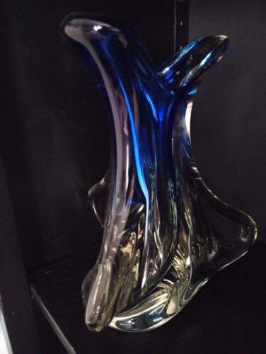 Vase verre soufflé bleu - vase,