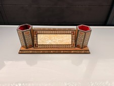 Organisateur Bureau Porte Crayon Stylo Marqueterie Nacre Orientale Orientaliste