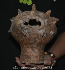 9.2" Old Chinese Marked Ma Jiayao Pottery Devil Head Statue Pot Jar Crock