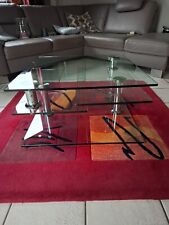 table de salon en verre avec deux plateaux mobiles