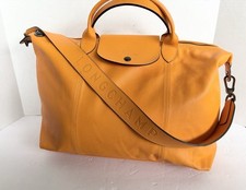 Longchamp Cuir Leather Le Pliage Slouchy Tote w Signature Strap Tangerine Unused