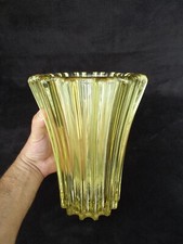 Pierre d Avesn Ancien vase moderniste verre couleur jaune Art-Déco 1930 signé