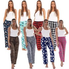 Ladies 2 Pack Fleece Lounge Pyjama Pants Winter Animal Check Design Drawstring 
