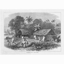 INDIA Scene in a Bengal Village - Antique Print 1874