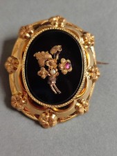 Antique 18k Yellow Gold and Onyx Brooch. PB:8.2G