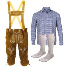 B goods costume set men's costume leather pants size 46 to 62 blue shirt with socks
