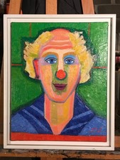 France Wagner née en 1943, H. sur toile signée,"Portrait d'un clown poète" 2011