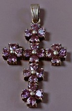 21Grs  grand pendentif croix argent améthyste old large amethyst silver cross