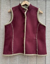 Boden Faux Sheepskin Borg Shearling Waistcoat Gilet Size Large Burgundy