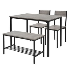 4 Pièces meubles salle à manger cuisine table chaises banc chêne-gris MDF/acier
