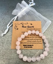 ROSE QUARTZ Bracelet Stretch Fit Handmade + Gift Bag & Card Crystal Gemstone 8mm