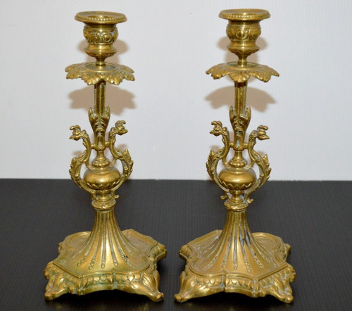 Paire bougeoirs xixe bronze - -paire,