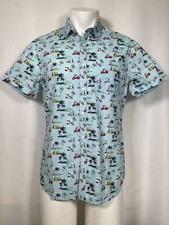 Denim & Flower Slim Fit Blue Vespa Scooter Tropical Shirt Men's MEDIUM NEW