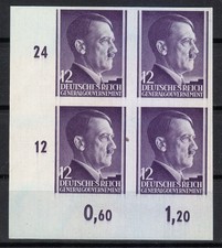 Pologne Post Osten 1941 Mi 75 U Sc N80 Adolf Hitler bloc de 4 imperforé **