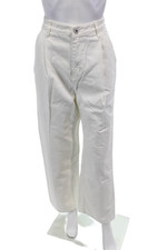 Kare Women's High Waist Pleated Wide Leg Pockets Denim Pants White Size 1