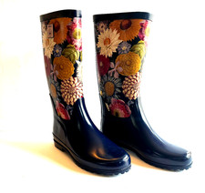 AIGLE 1853  long rain boots floral  sz8  France Kew Multibloom new no box
