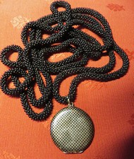 Antique BRAID JAY BEADS Woven & SILVER PHOTO HOLDER PENDANT