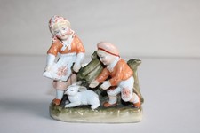 Antique German Porcelain Pyrogen, Children and Rabbit, Height 9.5cm