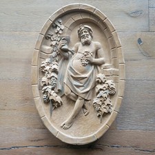 Vintage Bacchus Wall Plaque 3D Carved Look 20" God of Wine