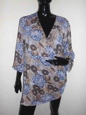 LONGUE LEGERE AMPLE BLOUSE FEMME ULLA POPKEN BLEU/GRIS MOTIF FLEURI T:48/50