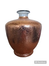 Copper glass vase with leaf. Crackle effect. 