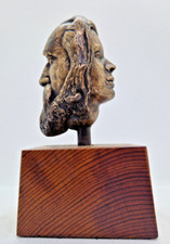 France - Curieuse sculpture en bronze"Janus" double face homme / femme - H. 15