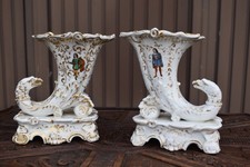 pair antique vieux brussels porcelain vases hand paint decor